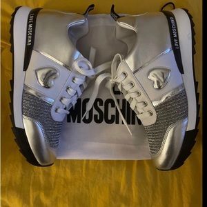 Silver and White, size 38 Love Moschino trainers with heart detail